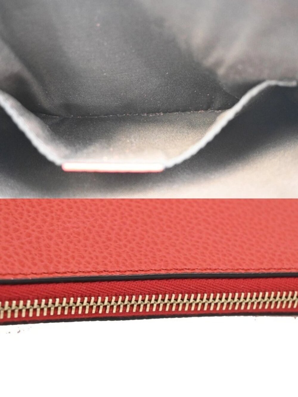 GUCCI Logo Bamboo Charm Clutch Pouch Bag Pebbled Leather Red Italy 61KC890 - Picture 8 of 14